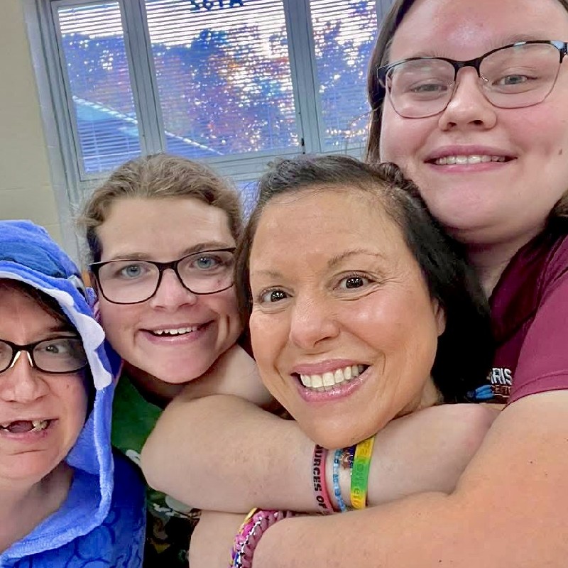 Angela with some of her students at her adapted fitness yoga class.